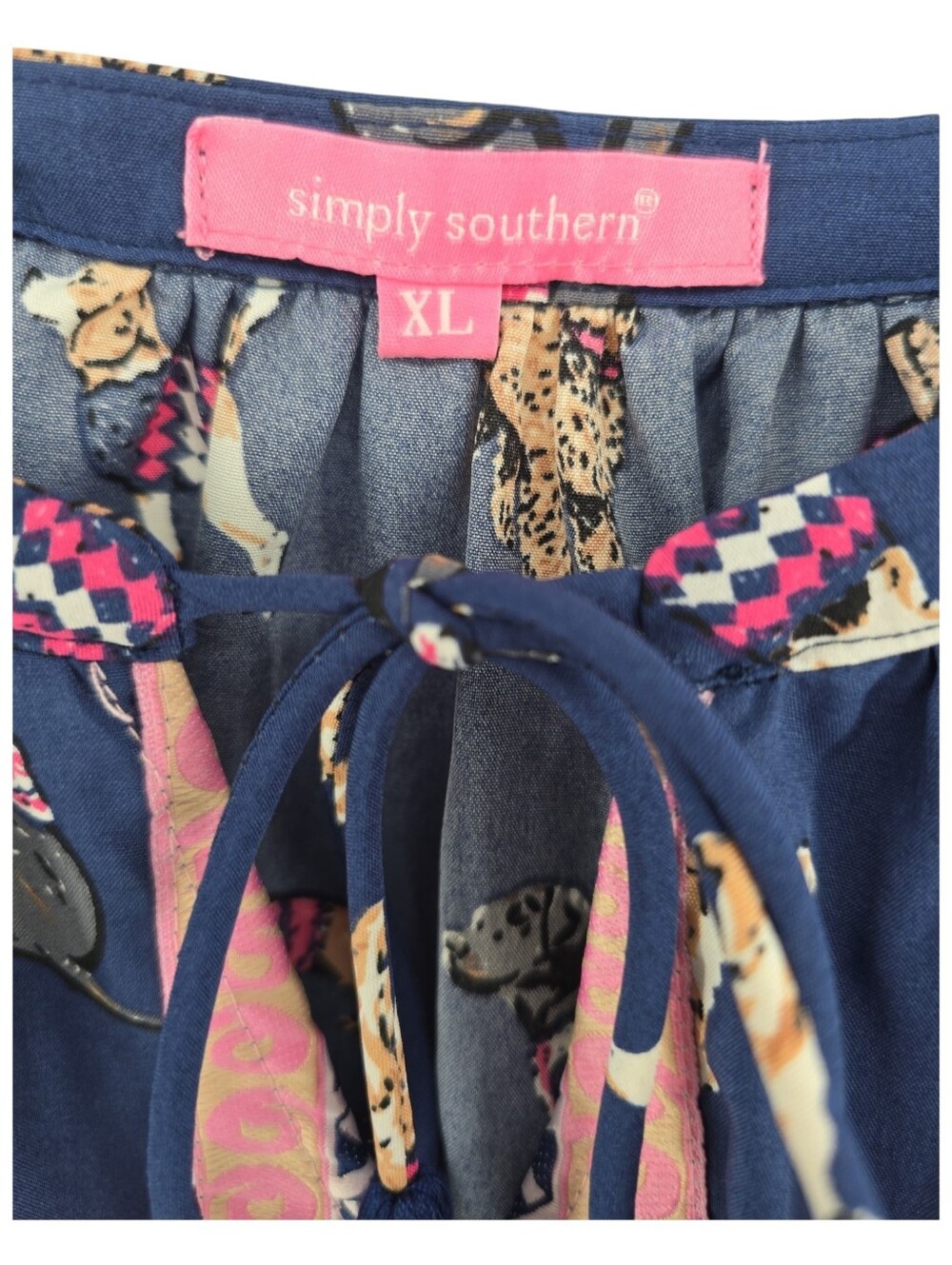 Simply Southern Ruffled Sleeve Dress Size XL Dog Print Navy & Pink - Picture 4 of 10